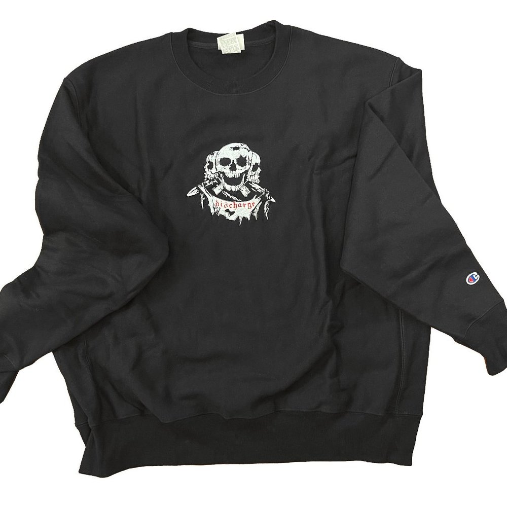 Discharge, Born To Die, Embroidered Original 3 Skulls, Champion Sweatshirt XL